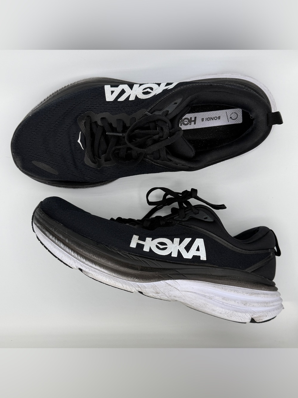 Hoka One One Bondi 8 Black White Running Sneakers Athleisure Athletic Comfy 10.5